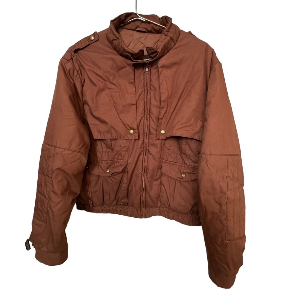 Vintage Brown Puffer Racer Cafe Retro 80s Women’s XL Sears Jacket MINTY RARE